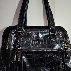 Liz Claiborne Black Croc-Embossed Shoulder Bag